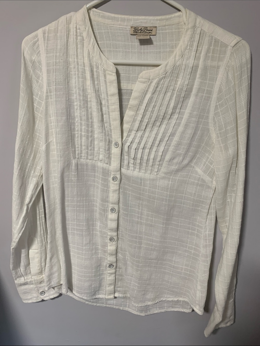 Lucky Brand White Textured Pintuck Button-Down Shirt